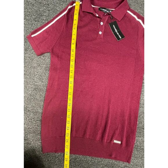 Maniere De Voir Polo Shirt Men's Size M White Border Stripe  Burgundy NEW - Picture 6 of 7
